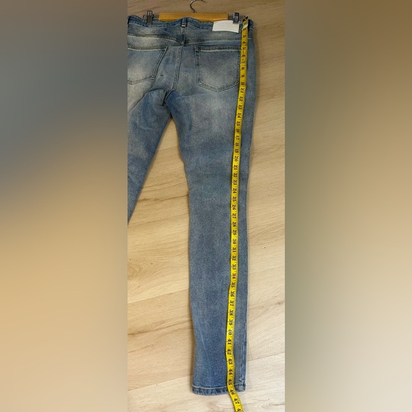 MAN Button Fly Distressed Ripped Fringe Men’s Denim Jeans Casual Summer Size 34 - Picture 8 of 9